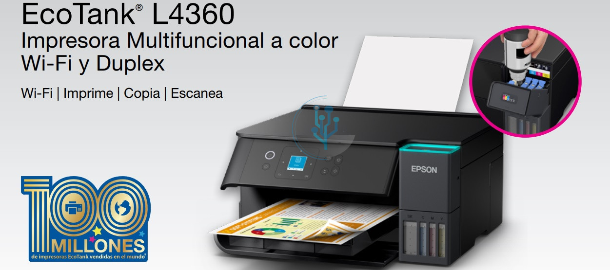 Epson EcoTank L4360 Impresora Multifuncional a Color Wi-Fi y Dúplex
