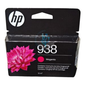 Compra la Tinta HP 938 Magenta 4S6X6PL original para OfficeJet Pro. Alto rendimiento de hasta 800 páginas, calidad profesional y máxima durabilidad.
