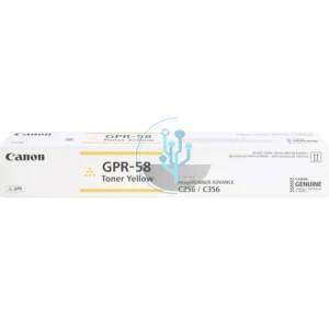 Detalle del empaque y etiquetas del tóner Canon GPR-58 Amarillo