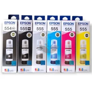 Tintas Epson T554- T555 Negro Pigmentado, Cian, magenta, Gris, Yellow, Negro Foto, Uso en Impresoras Epson EcoTank L8160, L8180