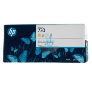 Compra Tinta HP 730 P2V70A Yellow original de 300ml para plotter DesignJet T1600, T2600 y T1700. Alta calidad, secado rápido y larga duración.