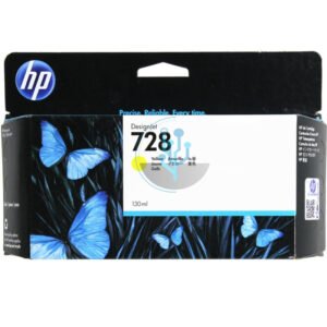 Compra tinta HP 728 F9J65A Amarillo original 130ml para DesignJet T730 y T830. Secado rápido, alta calidad y rendimiento profesional.
